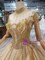 Shop 2019 Long & Short Gold Ball Gown Sequins High Neck Backless Beading Wedding Dress With Factory Price From Kemedress