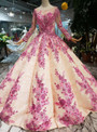 Shop 2019 Long & Short Champagne Ball Gown Pink Appliques Beading Long Sleeve Wedding Dress With Factory Price From Kemedress
