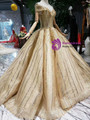 Shop 2019 Long & Short Gold Ball Gown Sequins Off the Shoulder Beading Wedding Dress With Factory Price From Kemedress
