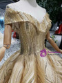 Shop 2019 Long & Short Gold Ball Gown Sequins Off the Shoulder Beading Wedding Dress With Factory Price From Kemedress