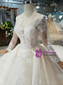 Shop 2019 Long & Short Marvelous Champagne Ball Gown Tulle Lace Appliques Long Sleeve Wedding Dress With Train With Factory Price From Kemedress