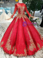 Shop 2019 Long & Short Red Ball Gown Sequins Gold Sequins Long Sleeve Floor Length Princess Dress With Factory Price From Kemedress