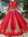 Shop 2019 Long & Short Red Ball Gown Sequins Gold Sequins Long Sleeve Floor Length Princess Dress With Factory Price From Kemedress