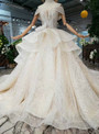 Shop 2019 Long & Short Champagne Ball Gown Tulle Sequins Off The Shoulder Wedding Dress With Bow With Factory Price From Kemedress