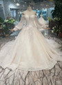 Shop 2019 Long & Short Champagne Ball Gown Tulle Off The Shoulder Long Sleeve Wedding Dress With Factory Price From Kemedress