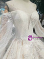 Shop 2019 Long & Short Champagne Ball Gown Tulle Off The Shoulder Long Sleeve Wedding Dress With Factory Price From Kemedress