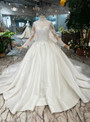Shop 2019 Long & Short Ivory White Satin Applique High Neck Long Sleeve Beading Wedding Dress  With Factory Price From Kemedress