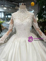 Shop 2019 Long & Short Ivory White Satin Applique High Neck Long Sleeve Beading Wedding Dress  With Factory Price From Kemedress