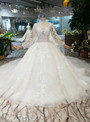 Shop 2019 Long & Short Ivory White Ball Gown Tulle Appliques High Neck Long Sleeve Wedding Dress With Factory Price From Kemedress