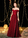 Shop 2019 Long & Short In Stock:Ship in 48 Hours A-Line Burgundy Sequins Off The Shoulder Prom Dress With Factory Price From Kemedress