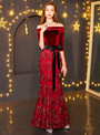Shop 2019 Long & Short In Stock:Ship in 48 Hours Burgundy Mermaid Sequins Velvet Half Sleeve Prom Dress With Factory Price From Kemedress