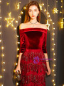 Shop 2019 Long & Short In Stock:Ship in 48 Hours Burgundy Mermaid Sequins Velvet Half Sleeve Prom Dress With Factory Price From Kemedress