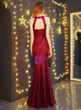 Shop 2019 Long & Short In Stock:Ship in 48 Hours Burgundy Sequins Halter Backless Prom Dress With Factory Price From Kemedress