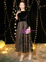 Shop 2019 Long & Short In Stock:Ship in 48 Hours Black Tulle Velvet Long Sleeve Prom Dress With Factory Price From Kemedress