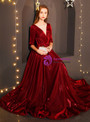 Shop 2019 Long & Short In Stock:Ship in 48 Hours Burgundy See Through V-neck Backless Prom Dress With Factory Price From Kemedress