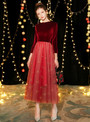 Shop 2019 Long & Short In Stock:Ship in 48 Hours Burgundy Tulle Velvet Long Sleeve Prom Dress With Factory Price From Kemedress