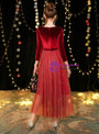 Shop 2019 Long & Short In Stock:Ship in 48 Hours Burgundy Tulle Velvet Long Sleeve Prom Dress With Factory Price From Kemedress