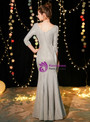 Shop 2019 Long & Short In Stock:Ship in 48 Hours Silver Gray V-neck Long Sleeve Prom Dress With Side Split With Factory Price From Kemedress