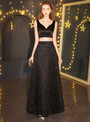 Shop 2019 Long & Short In Stock:Ship in 48 Hours Black Two Piece Sequins V-neck Prom Dress With Factory Price From Kemedress