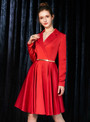 Shop 2019 Long & Short In Stock:Ship in 48 Hours Red Satin V-neck Long Sleeve Short Prom Dress With Factory Price From Kemedress