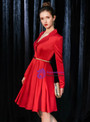 Shop 2019 Long & Short In Stock:Ship in 48 Hours Red Satin V-neck Long Sleeve Short Prom Dress With Factory Price From Kemedress