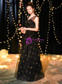 Shop 2019 Long & Short In Stock:Ship in 48 Hours Black Tulle V-neck Long Prom Dress With Factory Price From Kemedress