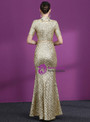 Shop 2019 Long & Short Gold Mermaid Sequins High Neck Short Sleeve Appliques Mother Of The Bride Dress With Factory Price From Kemedress