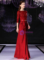 Shop 2019 Long & Short Simple Red Lace Sheath 3/4 Sleeve Long Mother Of The Bride Dress With Factory Price From Kemedress
