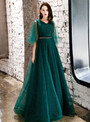Shop 2019 Long & Short In Stock:Ship in 48 Hours Green Tulle V-neck Sequins Prom Dress With Factory Price From Kemedress