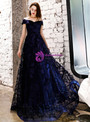 Shop 2019 Long & Short In Stock:Ship in 48 Hours Navy Blue Lace Off the Shoulder Prom Dress With Factory Price From Kemedress