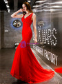 Shop 2019 Long & Short In Stock:Ship in 48 Hours Red Mermaid Lace V-neck Backless Prom Dress With Factory Price From Kemedress
