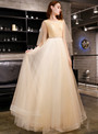 Shop 2019 Long & Short In Stock:Ship in 48 Hours Champagne Tulle Sequins Long Prom Dress With Factory Price From Kemedress