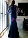 Shop 2019 Long & Short In Stock:Ship in 48 Hours Navy Blue Spandex Lace Prom Dress With Factory Price From Kemedress