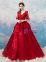 Shop 2019 Long & Short In Stock:Ship in 48 Hours Red V-neck Half Sleeve Appliques Wedding Dress With Factory Price From Kemedress