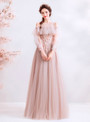 Shop 2019 Long & Short In Stock:Ship in 48 Hours A-Line Pink Tulle Long Sleeve Appliques Prom Dress With Factory Price From Kemedress