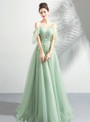 Shop 2019 Long & Short In Stock:Ship in 48 Hours Green Tulle Spaghetti Straps Appliques Prom Dress With Factory Price From Kemedress