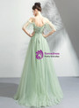 Shop 2019 Long & Short In Stock:Ship in 48 Hours Green Tulle Spaghetti Straps Appliques Prom Dress With Factory Price From Kemedress