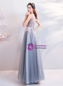 Shop 2019 Long & Short In Stock:Ship in 48 Hours Gray Tulle Appliques V-neck Prom Dress With Factory Price From Kemedress