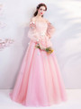 Shop 2019 Long & Short In Stock:Ship in 48 Hours Pink Tulle Puff Sleeve Appliques Quinceanera Dresses With Factory Price From Kemedress