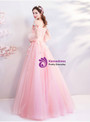 Shop 2019 Long & Short In Stock:Ship in 48 Hours Pink Tulle Puff Sleeve Appliques Quinceanera Dresses With Factory Price From Kemedress