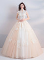 Shop 2019 Long & Short In Stock:Ship in 48 Hours Champagne Tulle High Neck Cap Sleeve Wedding Dress With Factory Price From Kemedress