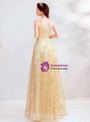 Shop 2019 Long & Short In Stock:Ship in 48 Hours Gold Tulle Sequins V-neck Prom Dress With Factory Price From Kemedress