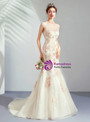 Shop 2019 Long & Short In Stock:Ship in 48 Hours Champagne Mermaid Tulle V-neck Backless Wedding Dress With Factory Price From Kemedress
