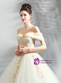 In Stock:Ship in 48 Hours Ivory White Ball Gown Tulle Off the Shoulder Wedding Dress
