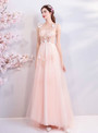 Shop 2019 Long & Short In Stock:Ship in 48 Hours Pink Tulle Appliques V-neck Prom Dress With Factory Price From Kemedress