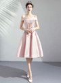 Shop 2019 Long & Short In Stock:Ship in 48 Hours Pink Satin Off the Shoulder Appliques Homecoming Dress With Factory Price From Kemedress