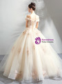 Shop 2019 Long & Short In Stock:Ship in 48 Hours Champagne Tulle Appliques Off the Shoulder Wedding Dress With Factory Price From Kemedress