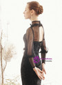 Marvelous Black Mermaid High Neck Backless Puff Sleeve Long Prom Dress
