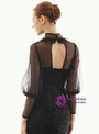 Marvelous Black Mermaid High Neck Backless Puff Sleeve Long Prom Dress