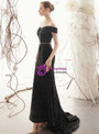 Stunning Black Mermaid Off the Shoulder Sleeveless Prom Dress